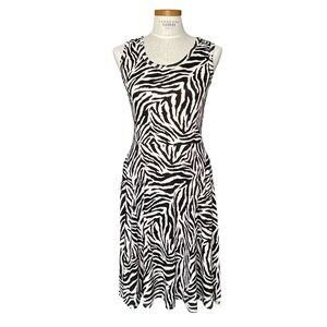 LulaRoe Zebra Stripes Nicki Stretchy Sleeveless Swing Midi Dress wth Pockets SzS